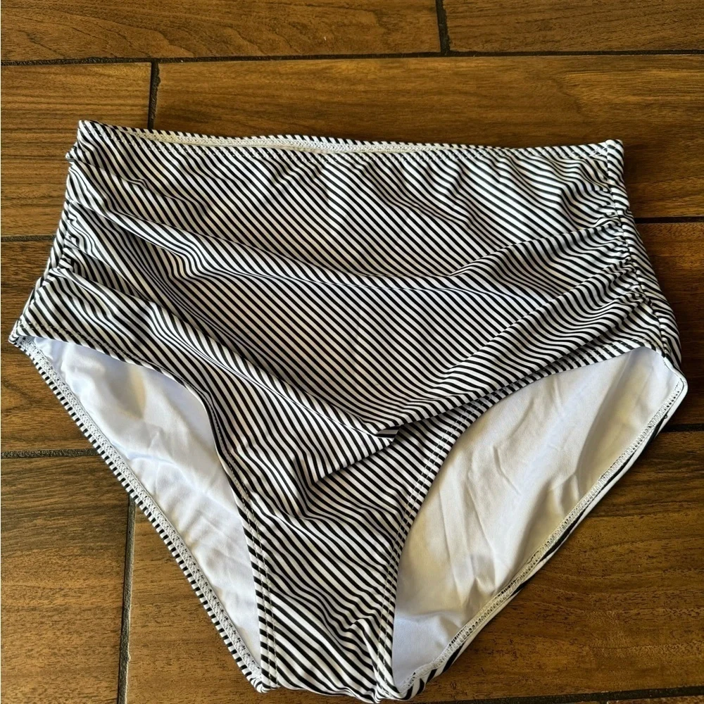 TEMP ME High Waisted Bikini Bottom Tummy Control Ruched Bathing Suit Swim Bottom